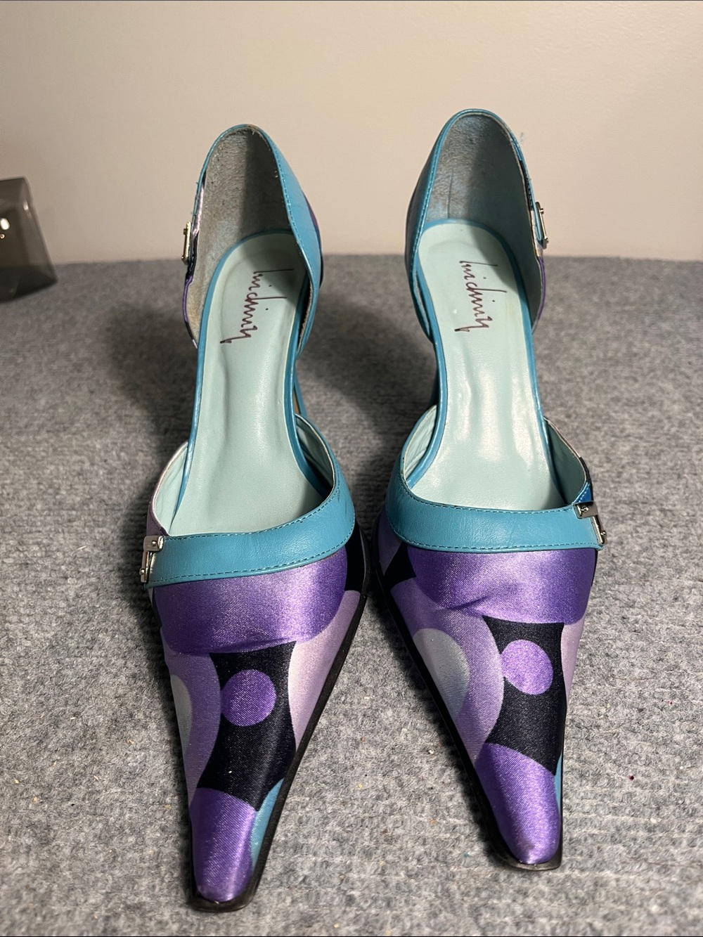 Retro Midnight Purple & Teal Pointed-Toe Slingback Heels